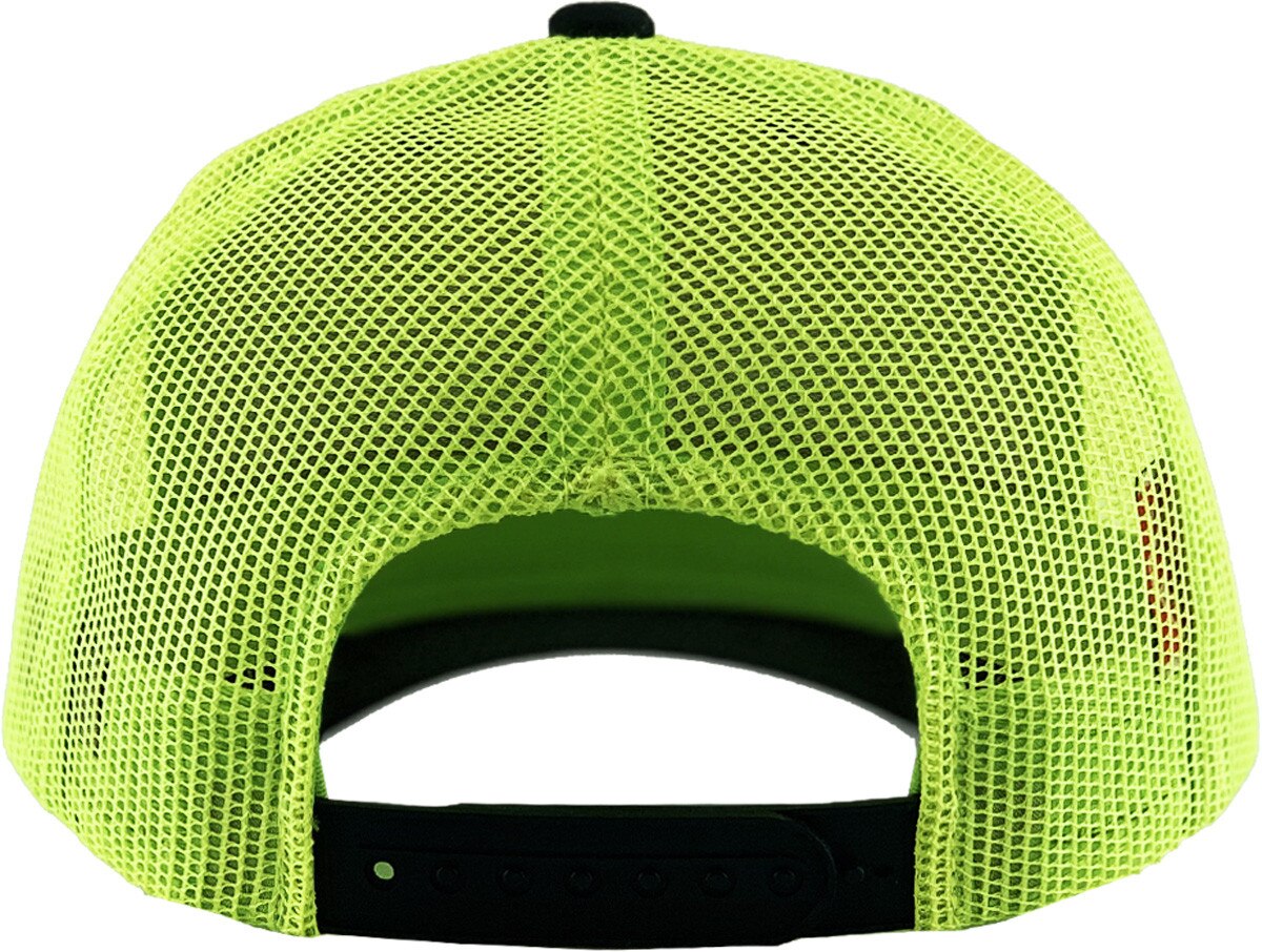 Black Neon Lime Two Tone Classic 6 Panel Trucker Mesh Snapback Back View